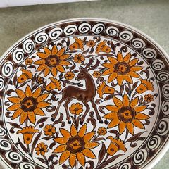 Vintage Greek Floral and Deer Plate by Neofitou Keramik Handmade in Rhodes
