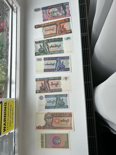 8pcs UNC CONDITION   Central Bank of Myanmar Issued Banknote Assortment, ca. 1990s