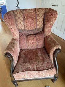 Large Traditional Carved Wooden Wingback Armchair