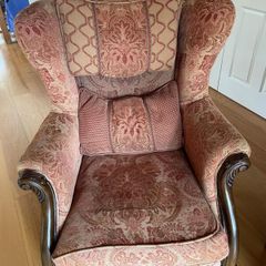 Large Traditional Carved Wooden Wingback Armchair