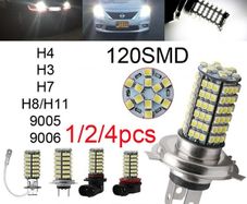 2x 120SMD 3528 White DC12V 12V Super Bright White Fog Lights H3 H4 H7 H8 H11 9005 9006 Car Bulb 3528 LED Headlight Fog Lamp