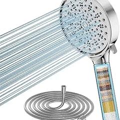 Hard Water Filter Shower Head and Hose with 20 Stage Filter, 6 Spray Jet Modes High Pressure Bathroom Shower Head, Large Powerful Handheld Showerhead for Residual Chlorine Remove