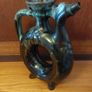 Fabulous Donut Shaped Bulgarian Pottery Bottle in Brown with Mint Green Drip Glaze Image 5
