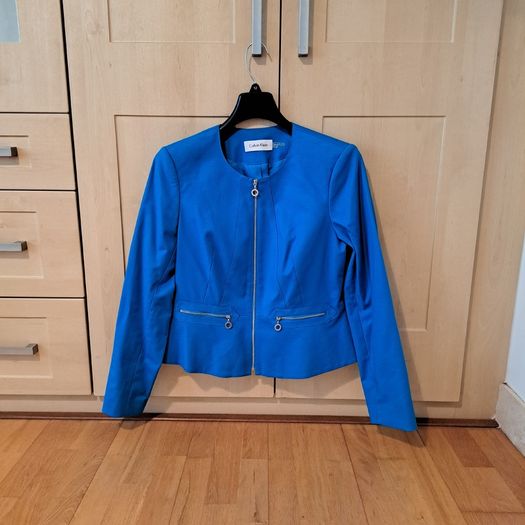 Calvin Klein Collarless Zip-Front Blazer Royal/Cobalt Blue Size UK16