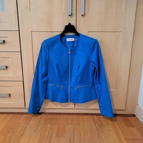 Calvin Klein Collarless Zip-Front Blazer Royal/Cobalt Blue Size UK16