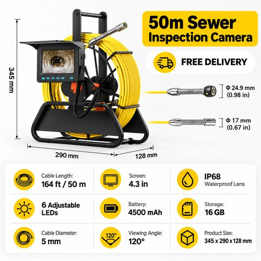 Sewer Camera 50m Drain Inspection Camera with Screen