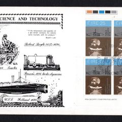 1981 Ireland Science & Technology 25p (Hollan Submarine 1878) control & imprint pairs Commemorative Stamps Hibernian Illustrated First Day Cover (FDC)