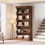 Vintage Wood Look Bookcase 178 cm, 6-Tier Curved Open Standing Shelf as Room Divider Image 4