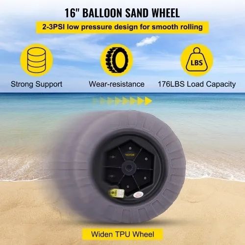 16" Replacement Sand Tires, TPU Cart Tires for Kayak Dolly, Canoe Cart and Buggy with Free Air Pump, 2-Pack