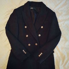 Zara Tweed Style Black Blazer Coat