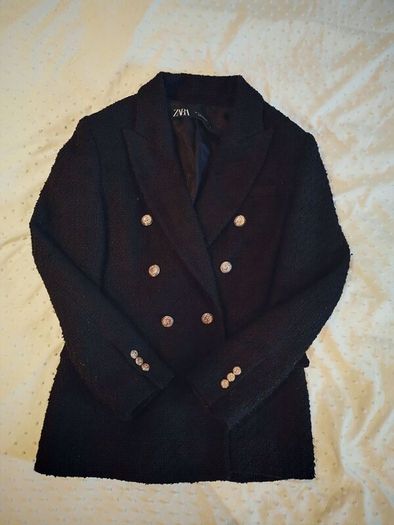 Zara Tweed Style Black Blazer Coat
