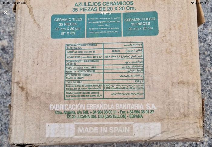 Fabresa Sanit 20x20cm white wall tiles - new