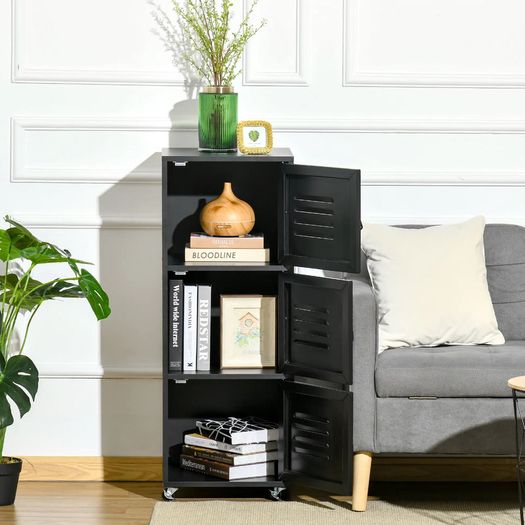 Vertical Rolling Storage Cabinet 3-Tier Mobile File Cabinet on Wheels Metal Doors