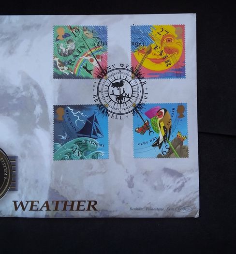 Rare 2001 Benham Weather Map Coin Cover - Gibraltar Crown and Royal Mail Stamps ( Limited Edition )