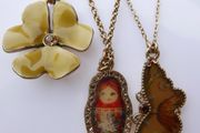 Vintage PILGRIM - FAVOURITES 3 Charm Necklace Brown &amp; Gold BNWT