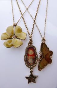 Vintage PILGRIM - FAVOURITES 3 Charm Necklace Brown & Gold BNWT