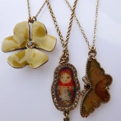 Vintage PILGRIM - FAVOURITES 3 Charm Necklace Brown & Gold BNWT