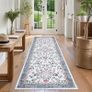 Hallway Runner Rug 60x180 cm, Floral Bedside Rugs Bedroom, Washable Farmhouse Carpet for Living Room, Low Pile Foldable Floor Mat for Kitchen, Blue Image 2