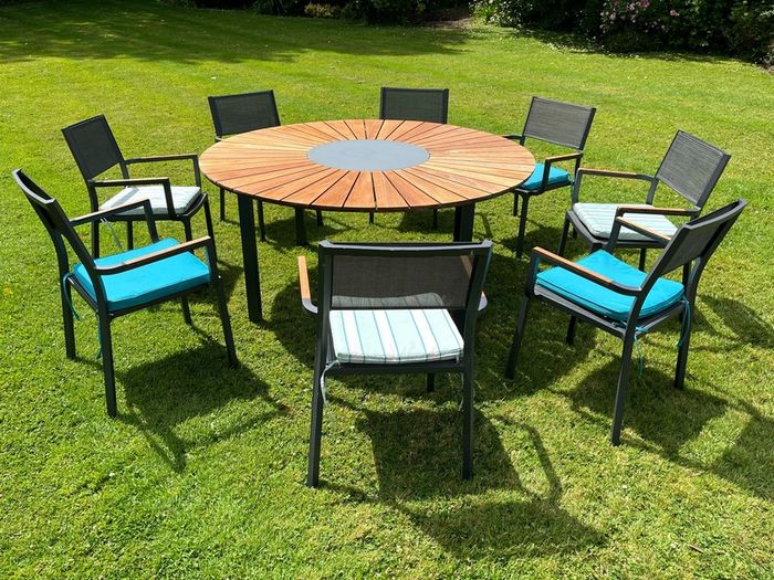 Solid Teak Table and matching chairs (8)