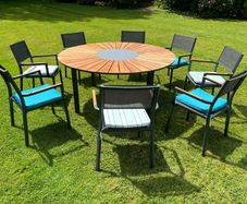 Solid Teak Table and matching chairs (8)