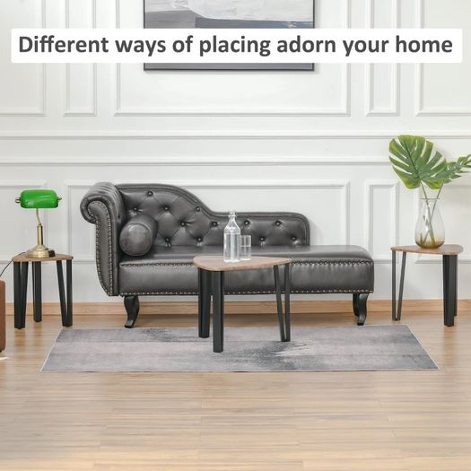 3 PCs Stackable Coffee Table Set Accent Furniture MDF Steel Frame Walnut (FREE POSTAGE)