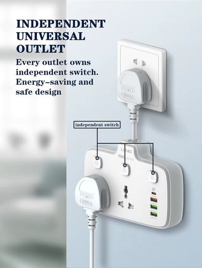 LDNIO SC2413 UK EU US Plug Power Strip With USB Port Extension Power Socket 2500 W 1 PD/QC 3.0 2 AUTO-ID Total 20W