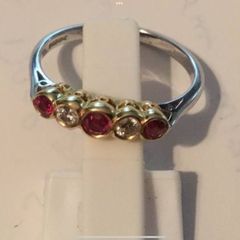 18ct White And Yellow Gold RUBY  And DIAMOND Ring