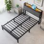 Double Bed Frame, 4FT6 Bed Frame Ergonomics Double with Charging Station and LED Lights, Heavy Duty Platform Full Bed with Fabric Storage Sloped Headboard, No Box Spring Needed, (Black) Image 3