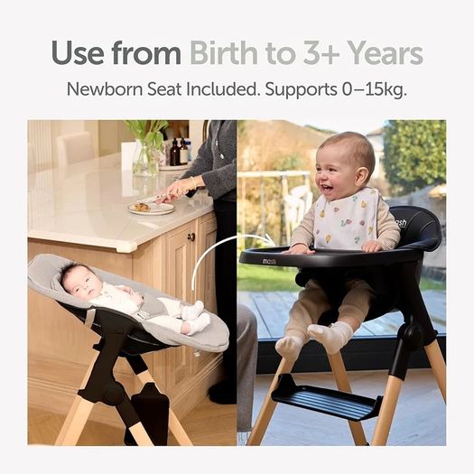 Mash High Chair Bundle by Baby Elegance | Includes Newborn Seat (0-6 Months), Toddler Seat (6+ Months) & Black Cushion | Adjustable Black High Chair for Babies & Toddlers