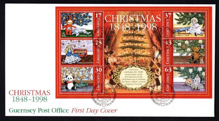 2002 Guernsey Christmas: 150th Anniversary of the Introduction of the Christmas Tree Miniature Sheet Commemorative Stamps Official First Day Cover (FDC)