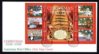 2002 Guernsey Christmas: 150th Anniversary of the Introduction of the Christmas Tree Miniature Sheet Commemorative Stamps Official First Day Cover (FDC)