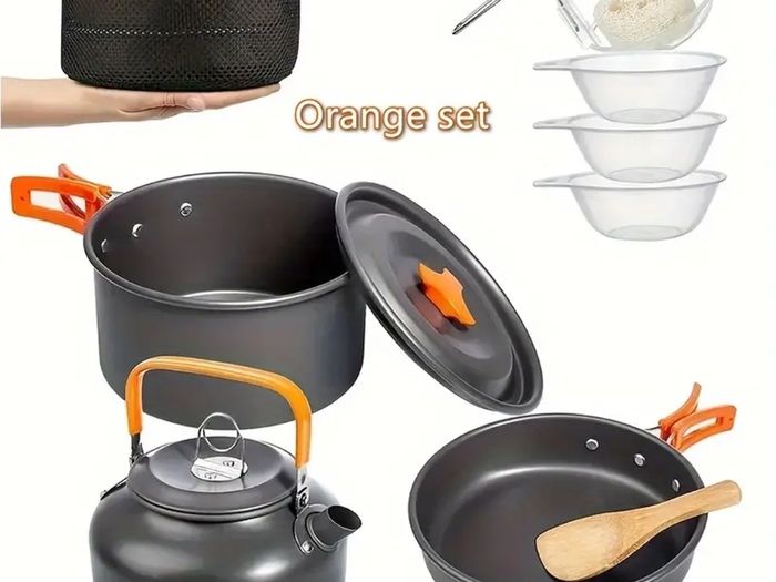 Picnic set. 3 pieces camping pot set. Hiking cookware. Camping pots