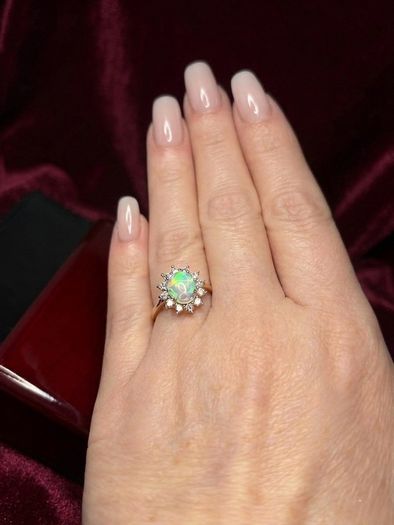 Diamond Ethiopian Opal & Lab-Grown Diamond Ring