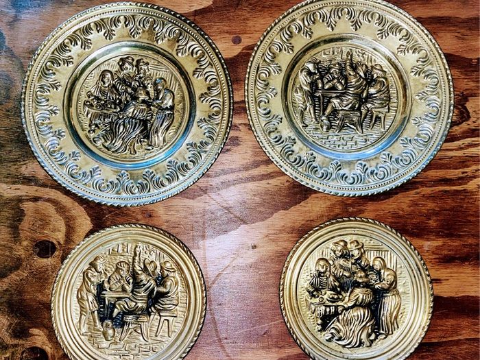 Set of 4 1960s brass wall plates