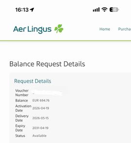 Aerlingus Voucher 694.76e exp 2031