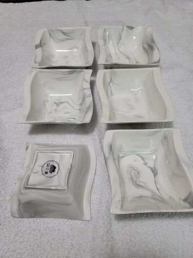 Stylish Modern Porcelain China Square 55 Piece Dinner Set, Marble Grey, Dinnerware, Dinner Party Set. Plates, Cups Mugs Bowls Egg Cups