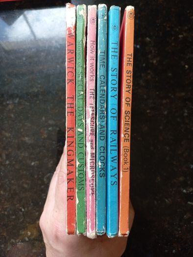 Vintage Ladybird Books- Warwick, Special Days and Customs, The Telescope and Microscope, Time, Calendars and Clocks, Story of Railways, Story of Science book 1