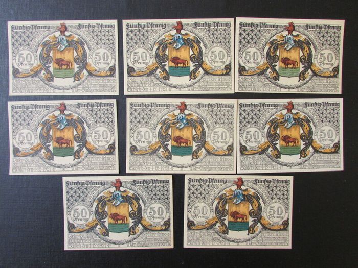 Germany 1921.City of Schleiz.Eight Emergency Banknotes.Notegeld.Complete set.