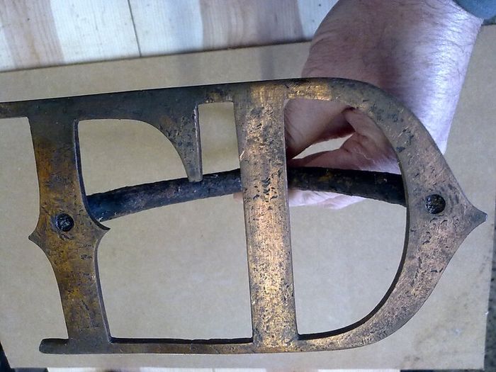 Large Irish blacksmith made branding iron with brass letters LD