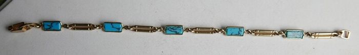 Vintage Turquoise Gold Plated Bracelet Anklet  - Gemstone Jewelry , Birthstone , Blue Stone 7,5" - 5,45g