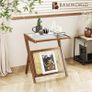Rattan Side Table Boho NightStand Mid Century Modern End Table Glass Bedside Table Small End Tables Bamboo Coffee Table with Storage Record Player Stand for Living Room Bedroom Image 3