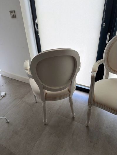 6 x white Louis XVI style accent arm dining chair