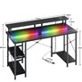 120x50cm Gaming Desk with LED Lights & Power Outlets,Black Storage Shelves, Dual Monitor Stand, Home Office & Study, Work from Home, Bedroom, Small Spaces, Dorm, Space-Saving, Students Image 8