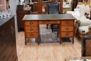 Vintage Oak Desk with Green Leather Top