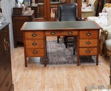 Vintage Oak Desk with Green Leather Top
