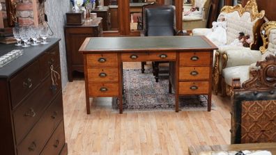 Vintage Oak Desk with Green Leather Top