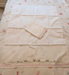 Hand-Embroidered Moses Basket Sheet  Traditional Madeira Embroidery 100% Cotton
