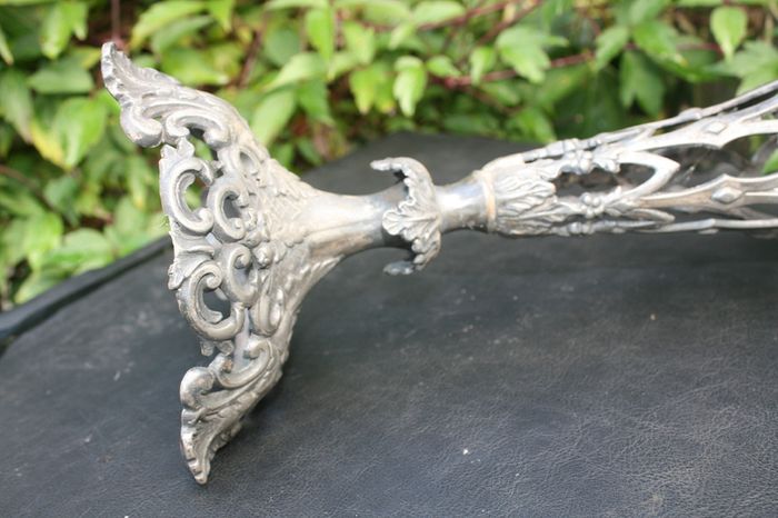 Vintage Art Nouveau Ornate Pierced Filigree Flower Vase Antique Silver Tone H-11"