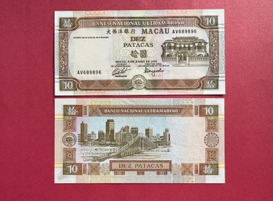 Macau. 10. Patacas  1991. Pick 65a.  ( Uncirculated )