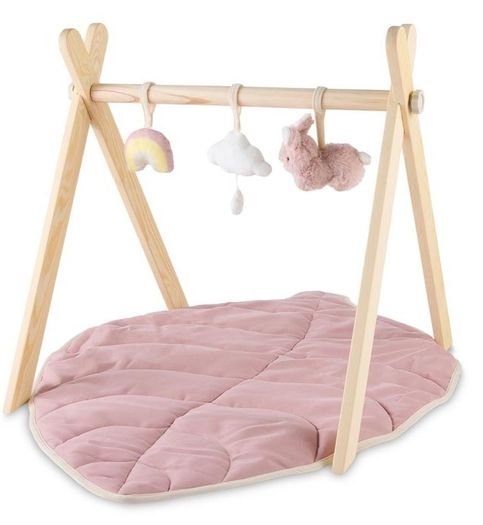Nuby Little Hops and Raindrops Wooden Play Gym & Floor Mat in pink